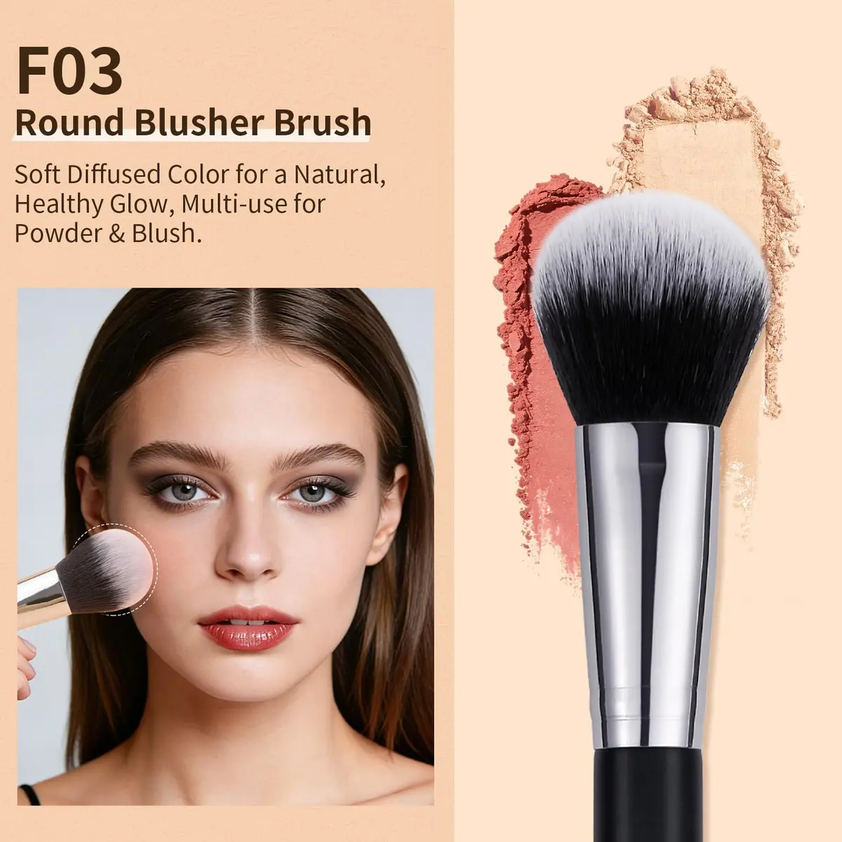 DUcare 3 Pcs Foundation Contour Blush Conceal Brush Set | Synthetic Kabuki Brushes for Liquid, Cream & Powder (Black) - view 6