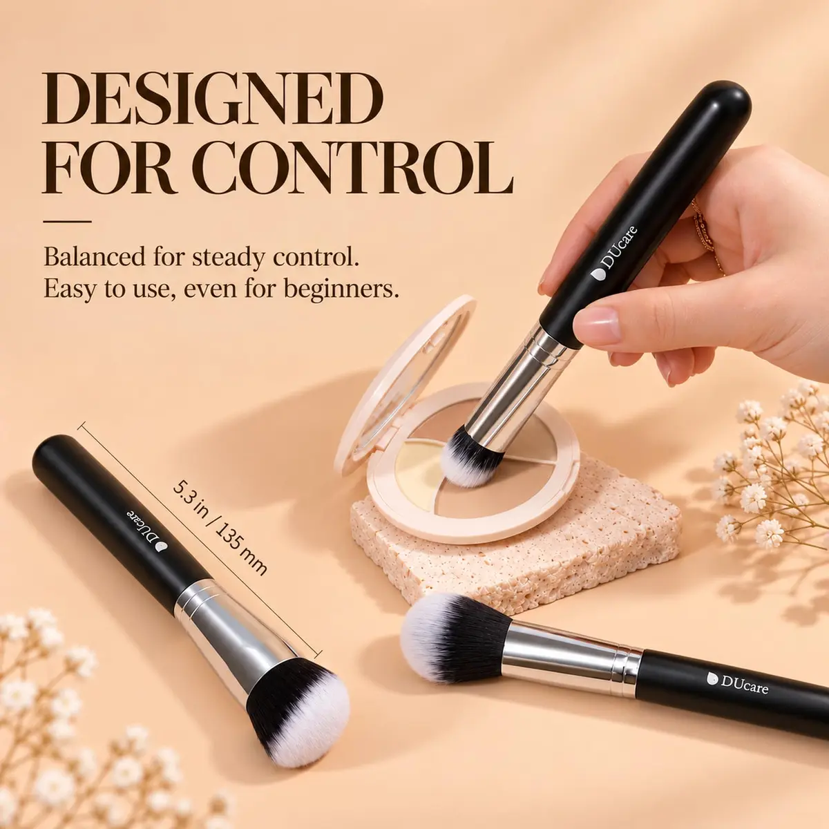 DUcare 3 Pcs Foundation Contour Blush Conceal Brush Set | Synthetic Kabuki Brushes for Liquid, Cream & Powder (Black) - view 7