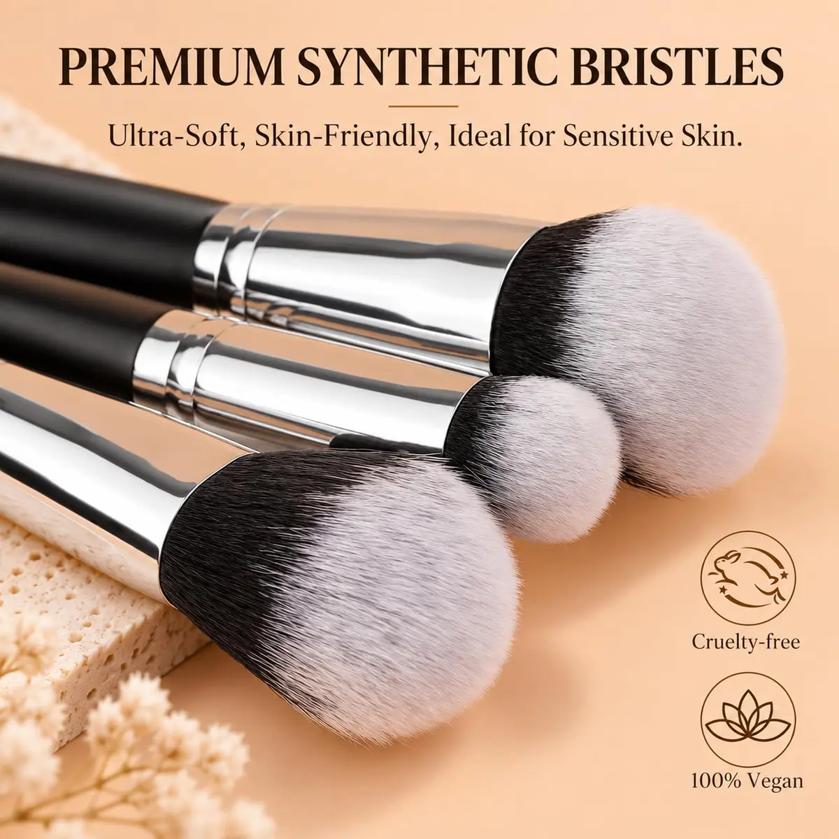 DUcare 3 Pcs Foundation Contour Blush Conceal Brush Set | Synthetic Kabuki Brushes for Liquid, Cream & Powder (Black) - view 8