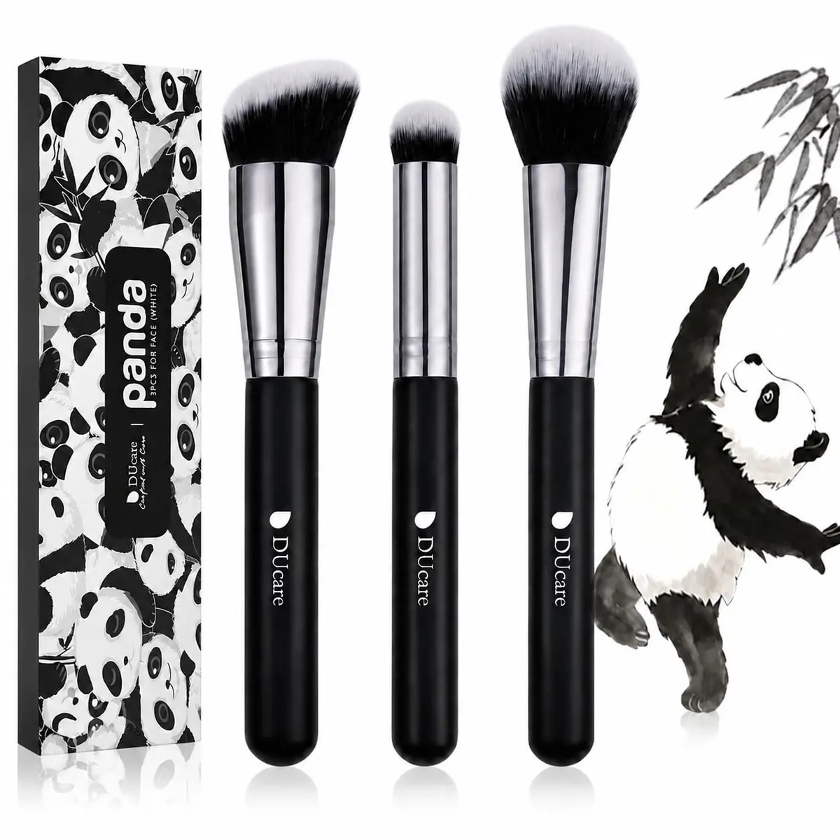 DUcare 3 Pcs Foundation Contour Blush Conceal Brush Set | Synthetic Kabuki Brushes for Liquid, Cream & Powder (Black) - view 9