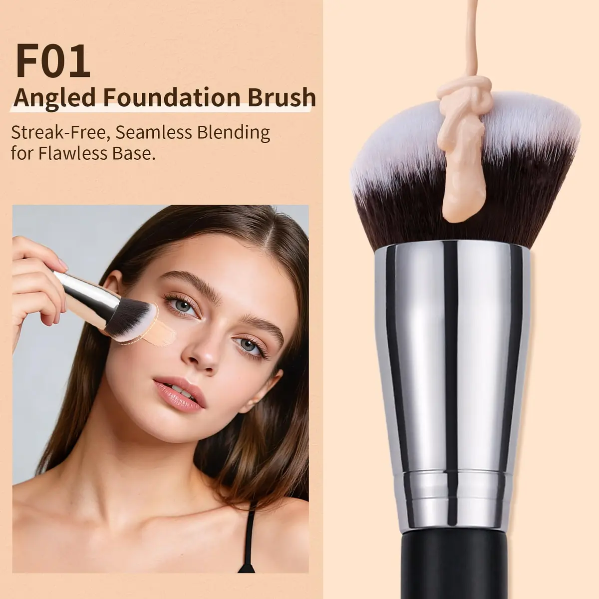 DUcare 3 Pcs Foundation Contour Blush Conceal Brush Set | Synthetic Kabuki Brushes for Liquid, Cream & Powder (Black) - view 4