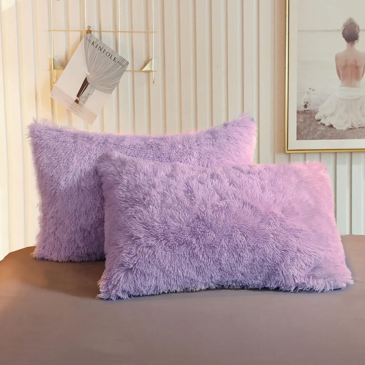 XeGe Fluffy Faux Fur Pillow Cases, Set of 2 Standard Orchid Tint, 51x66cm (20"x26") | Luxurious Soft Plush Decorative Covers - main product image