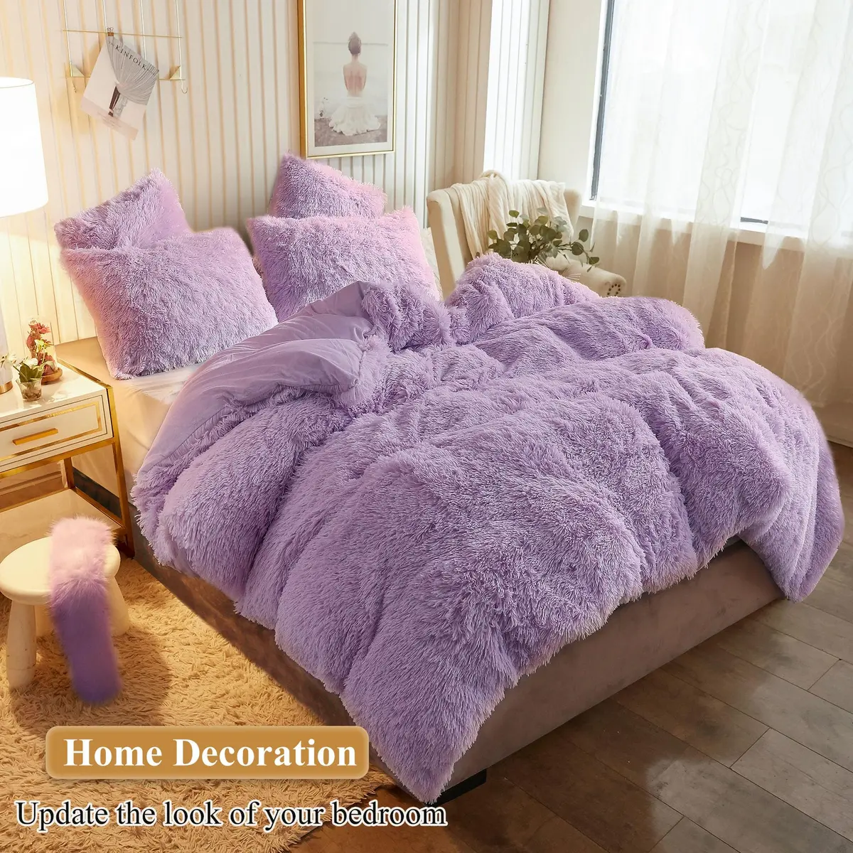 XeGe Fluffy Faux Fur Pillow Cases, Set of 2 Standard Orchid Tint, 51x66cm (20"x26") | Luxurious Soft Plush Decorative Covers - view 6