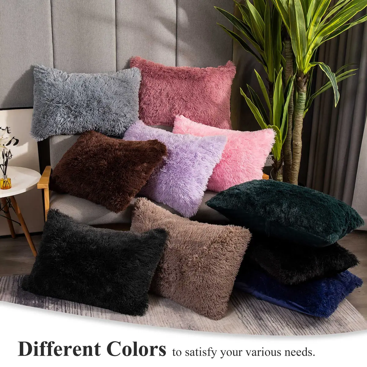 XeGe Fluffy Faux Fur Pillow Cases, Set of 2 Standard Orchid Tint, 51x66cm (20"x26") | Luxurious Soft Plush Decorative Covers - view 7