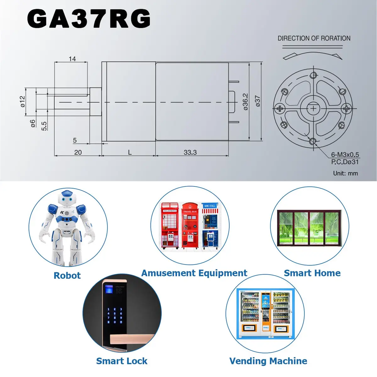 Greartisan DC 24V 50RPM Gear Motor High Torque Electric Micro Speed Reduction Geared Motor 37mm Diameter Gearbox - view 2