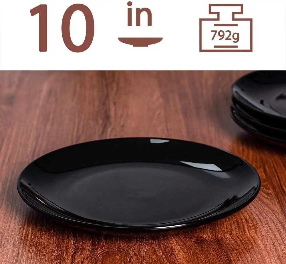 DELLING 10 Inch Black Porcelain Dinner Plates Set of 4 | Chip Resistant, Microwave & Oven Safe - view 2