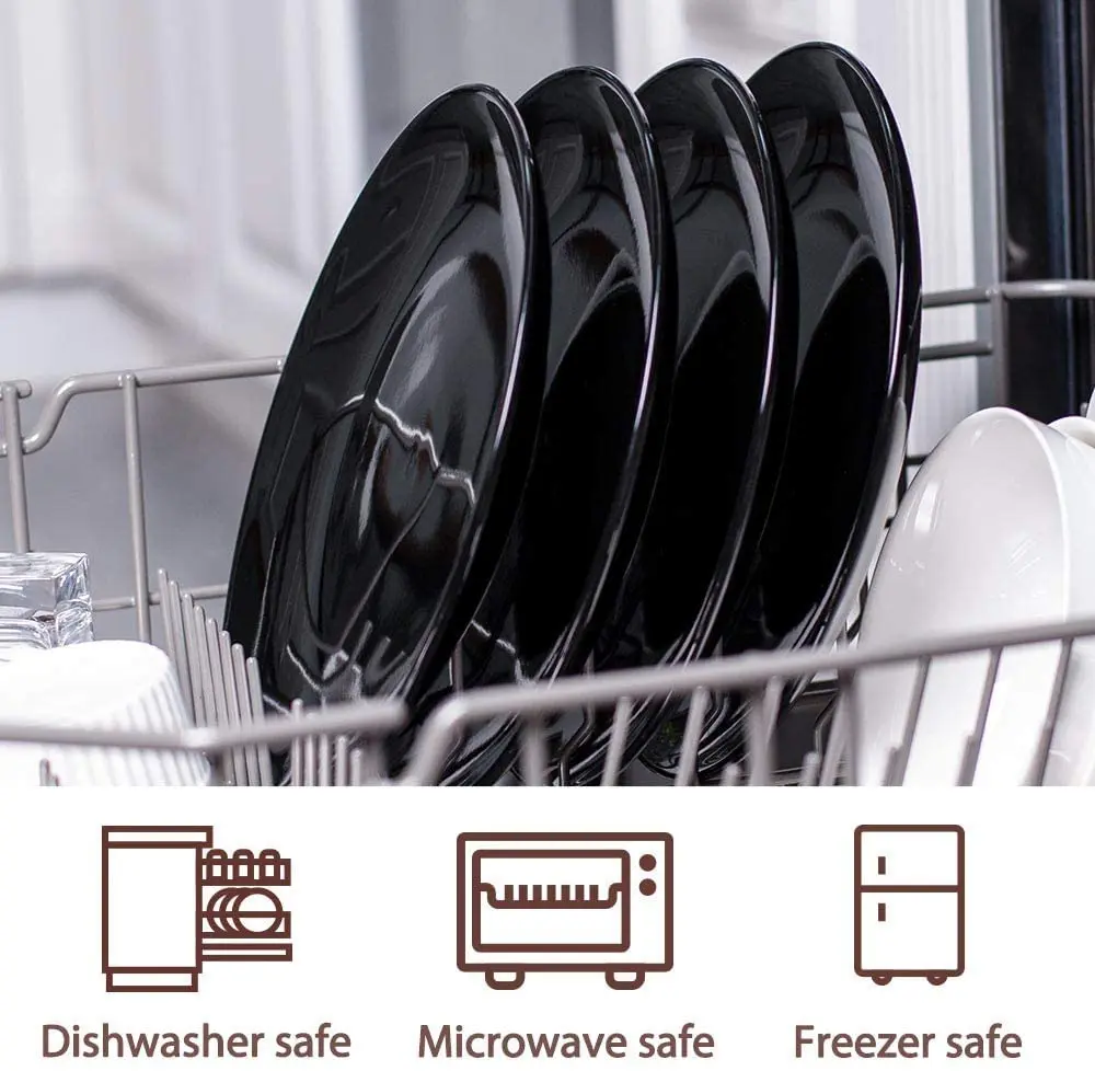 DELLING 10 Inch Black Porcelain Dinner Plates Set of 4 | Chip Resistant, Microwave & Oven Safe - view 3