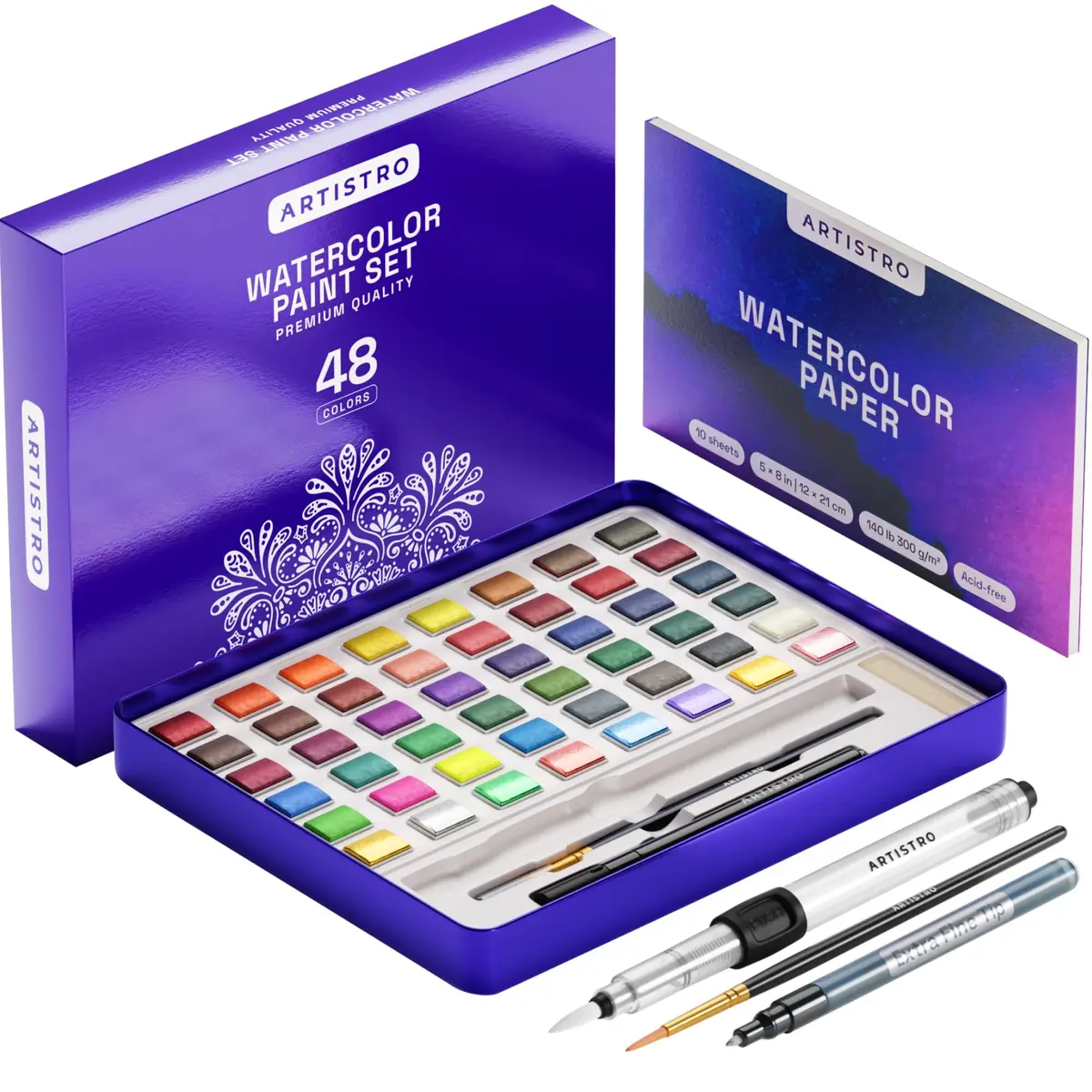 ARTISTRO Watercolor Paint Set with Palette & Brush Pens - 48 Colors | High-Quality Artist Watercolors for Adults & Kids - main product image