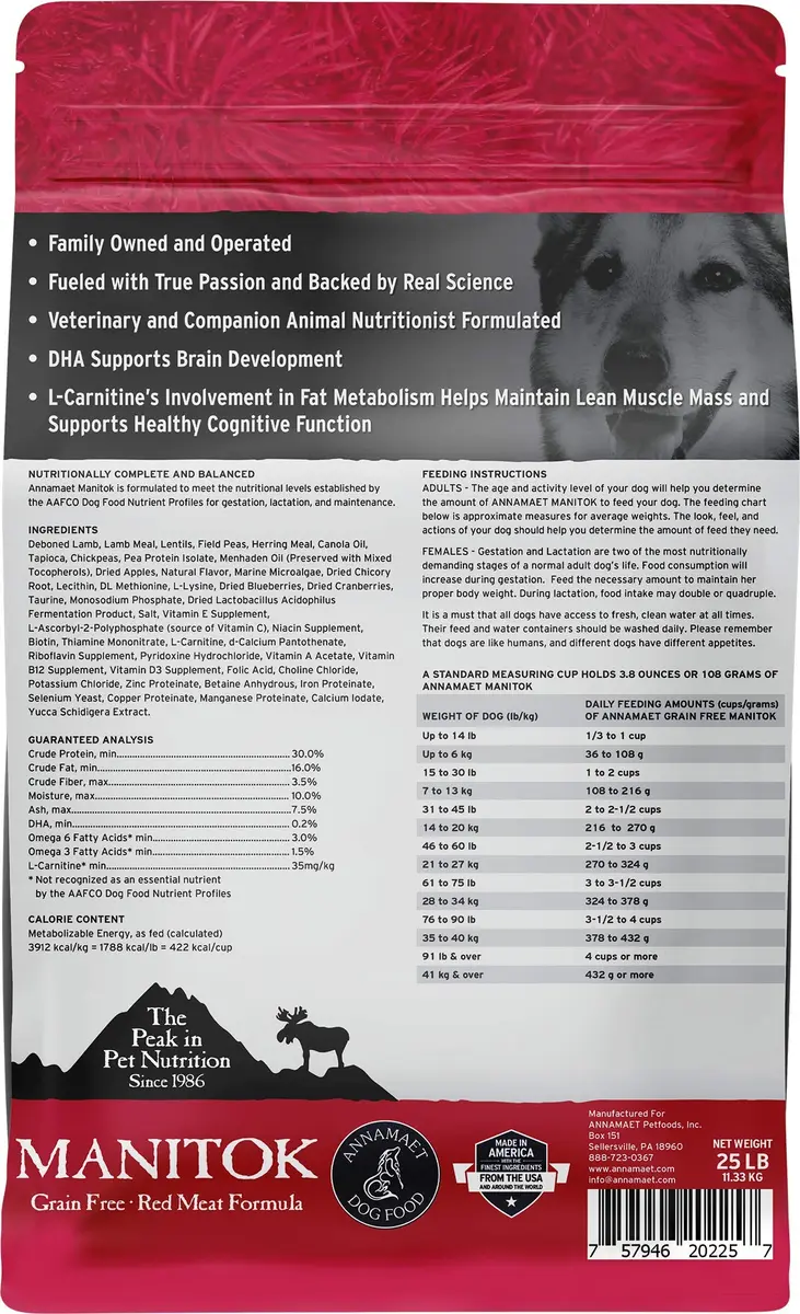 Annamaet Grain-Free Manitok Red Meat Formula Dry Dog Food, 25-lb Bag | Fresh Lamb, Grain-Free & Potato-Free - view 2