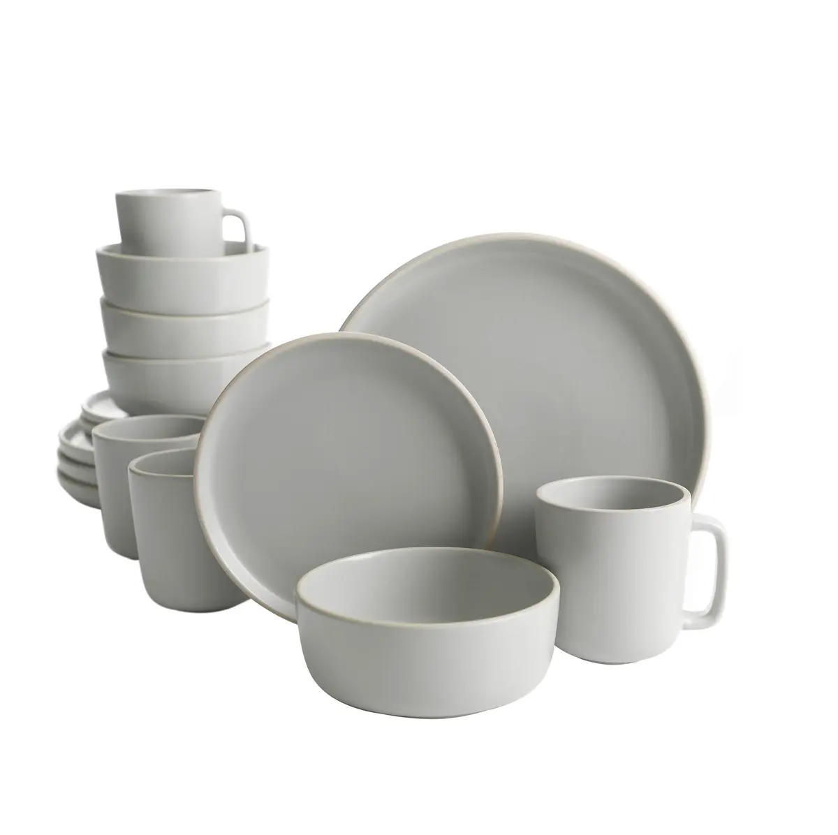 Gibson Home Zuma 16 Piece Dinnerware Set | Service for 4, Matte Stoneware, Light Grey - main product image