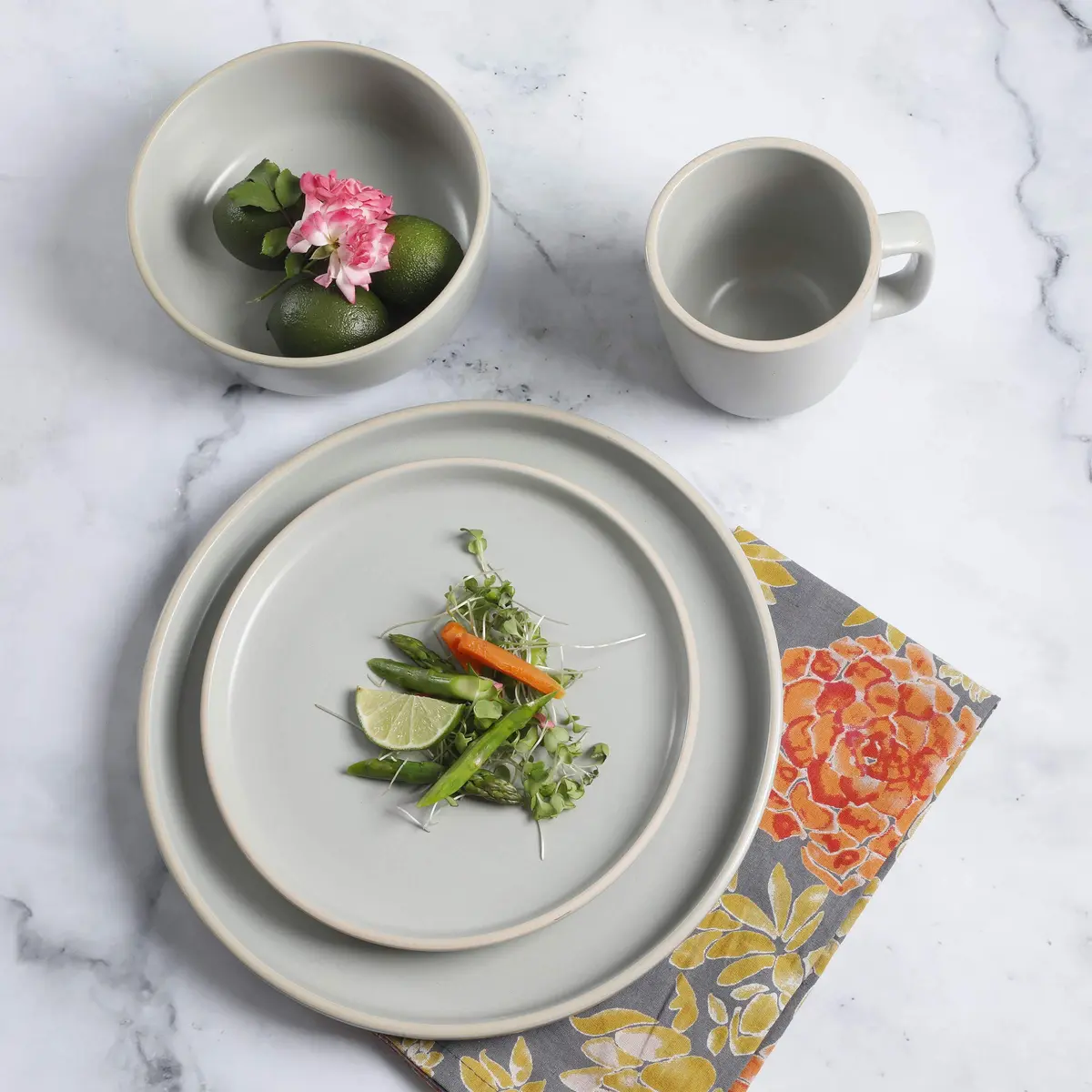 Gibson Home Zuma 16 Piece Dinnerware Set | Service for 4, Matte Stoneware, Light Grey - view 5