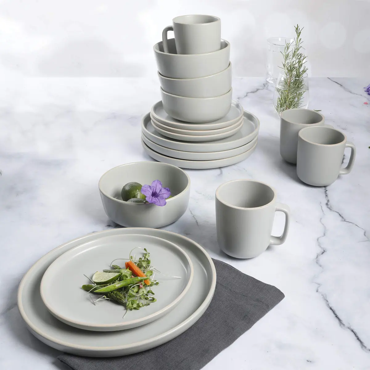 Gibson Home Zuma 16 Piece Dinnerware Set | Service for 4, Matte Stoneware, Light Grey - view 6