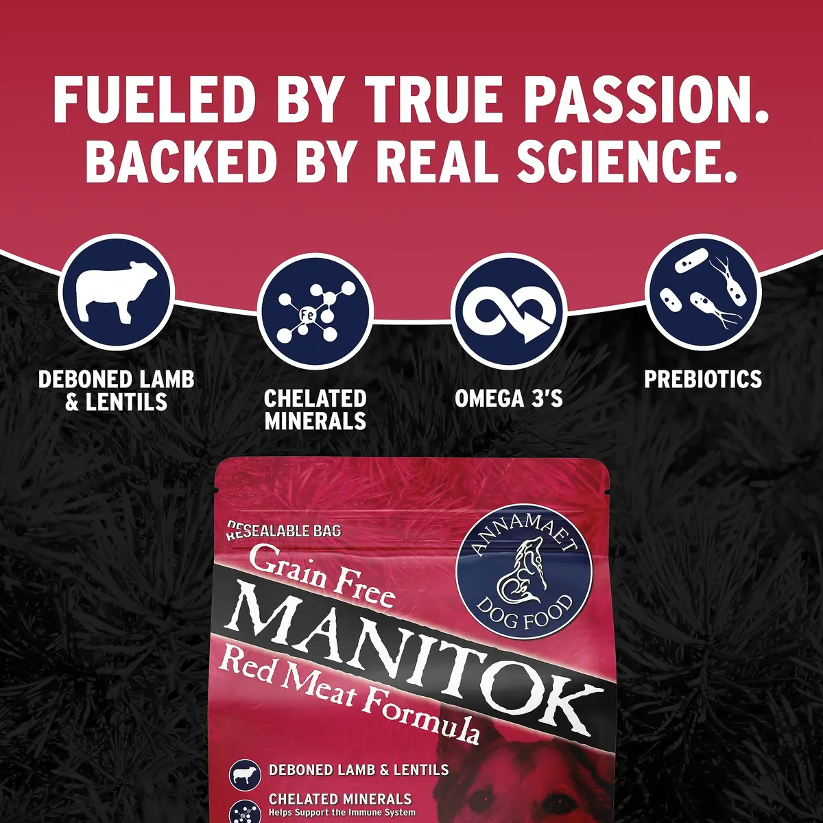 Annamaet Grain-Free Manitok Red Meat Formula Dry Dog Food, 12lb | Fresh Lamb, Potato-Free, Supports All Life Stages - view 3