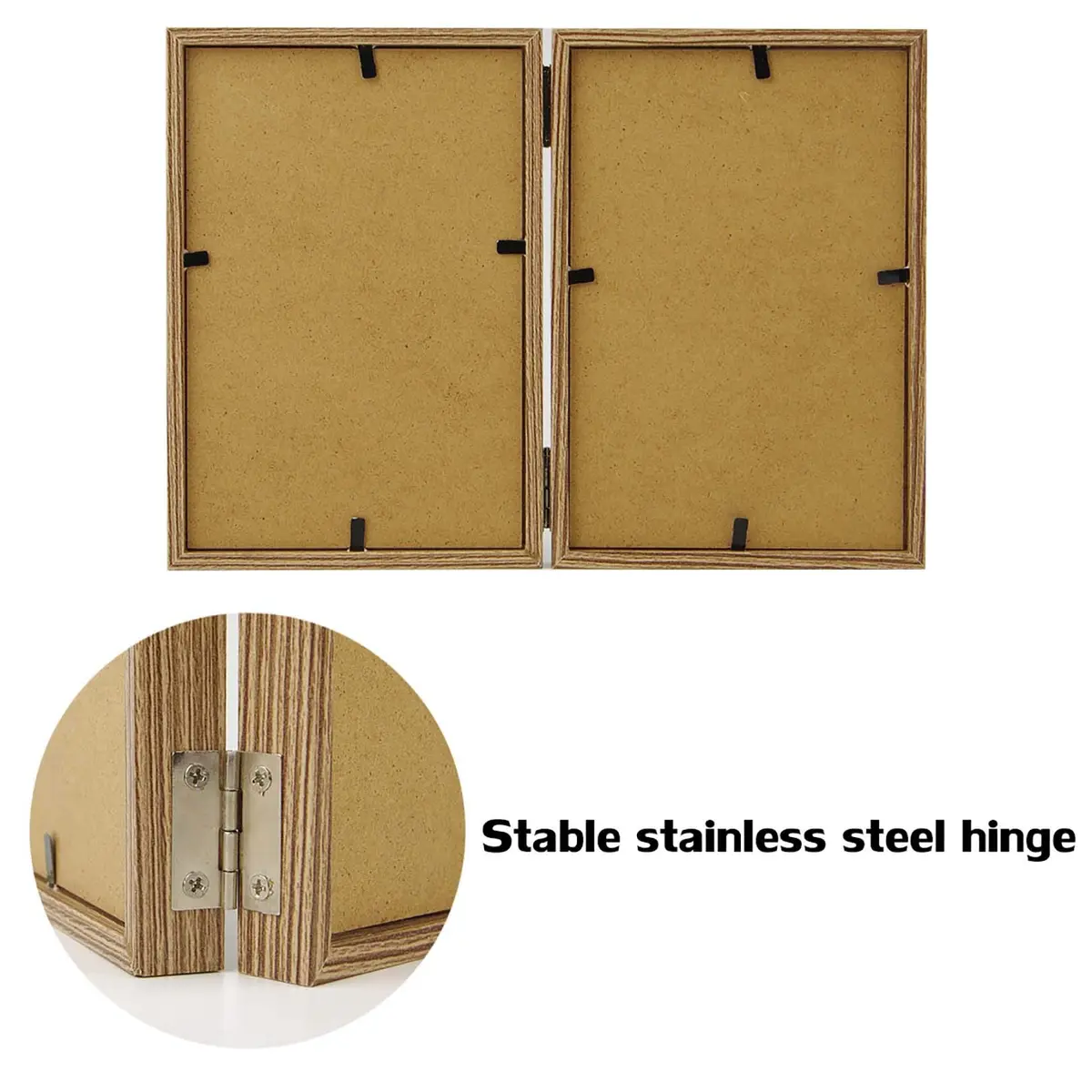 WUTL 4x6 Picture Frames Double Hinged MDF Wood Grain with Glass Front Stand Vertical on Tabletop - view 4