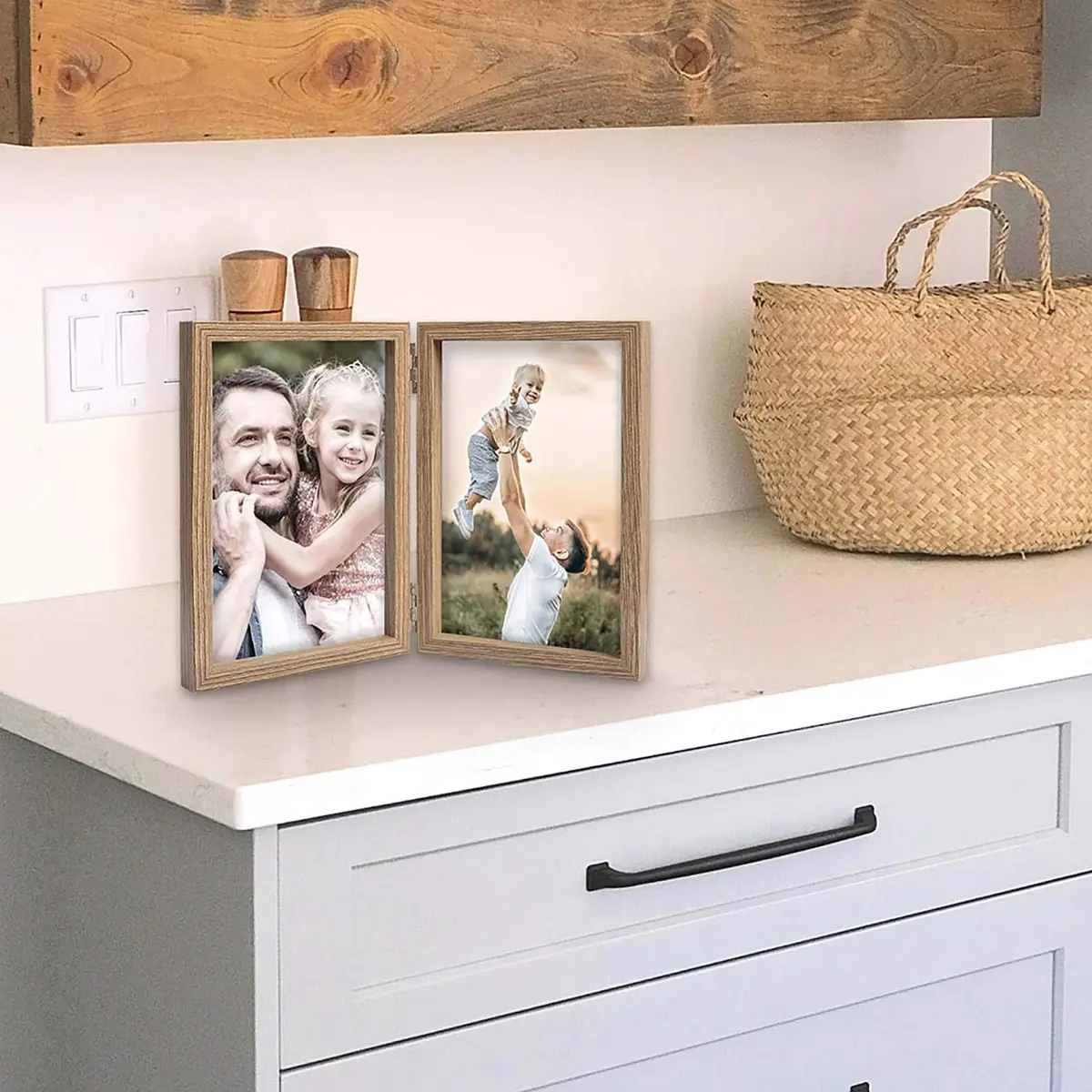 WUTL 4x6 Picture Frames Double Hinged MDF Wood Grain with Glass Front Stand Vertical on Tabletop - view 5