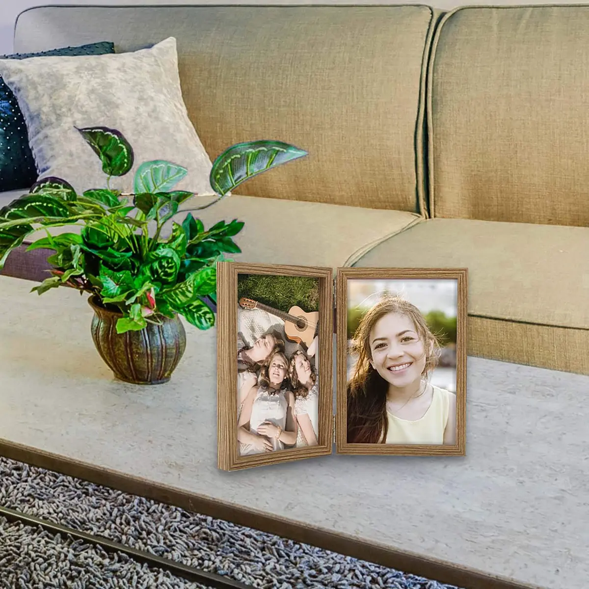 WUTL 4x6 Picture Frames Double Hinged MDF Wood Grain with Glass Front Stand Vertical on Tabletop - view 6