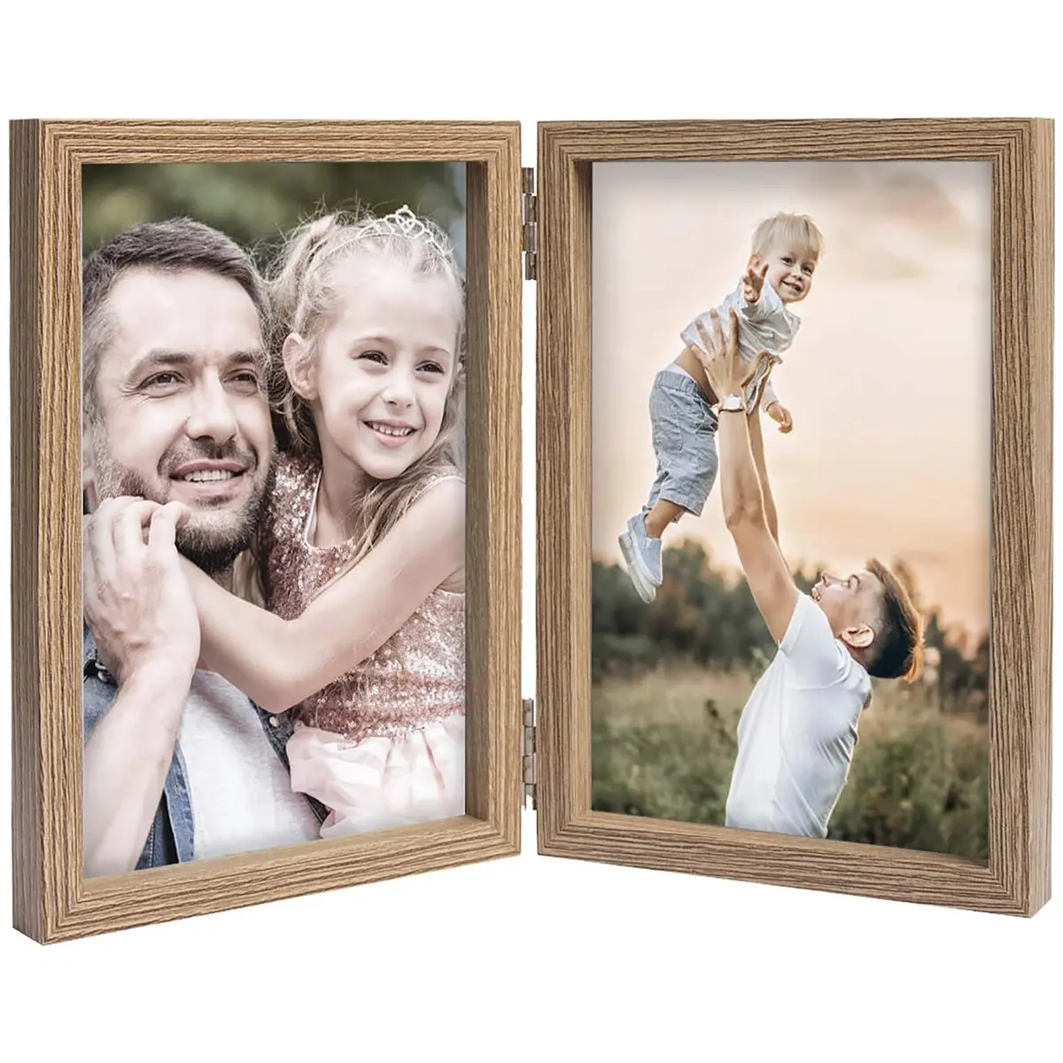 WUTL 4x6 Picture Frames Double Hinged MDF Wood Grain with Glass Front Stand Vertical on Tabletop - main product image