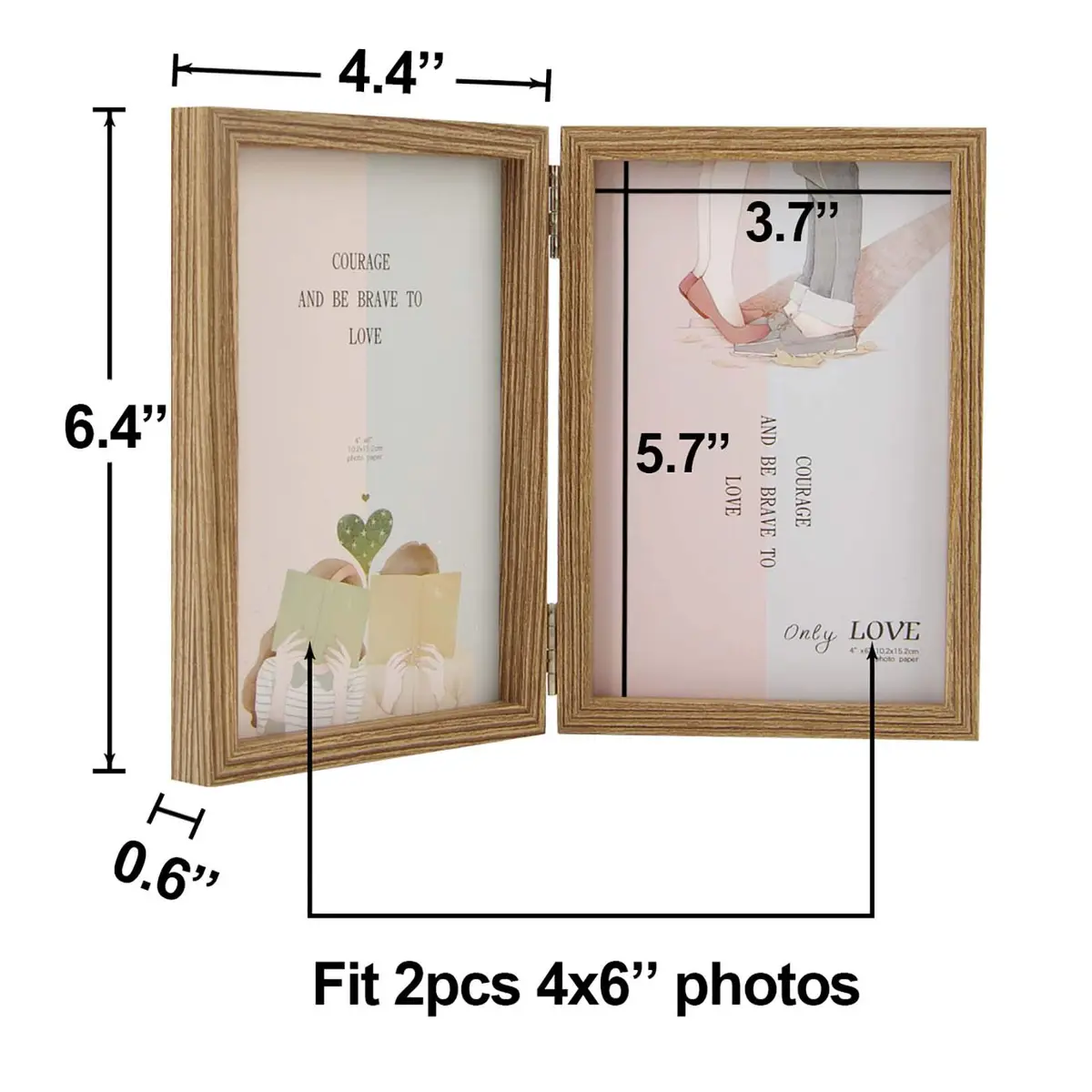 WUTL 4x6 Picture Frames Double Hinged MDF Wood Grain with Glass Front Stand Vertical on Tabletop - view 2