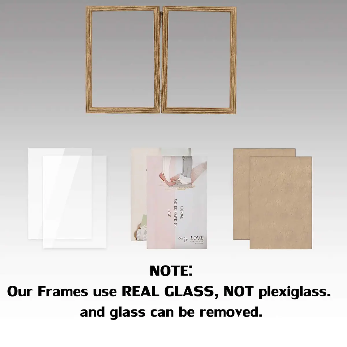 WUTL 4x6 Picture Frames Double Hinged MDF Wood Grain with Glass Front Stand Vertical on Tabletop - view 3