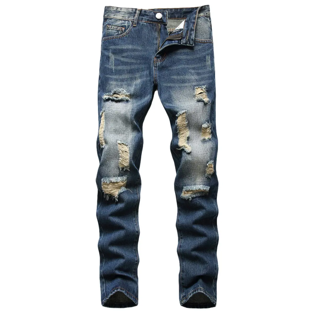 Liuhond Men's Ripped Distressed Straight Fit Washed Denim Jeans Pants 34 | Cool Moto Style - main product image
