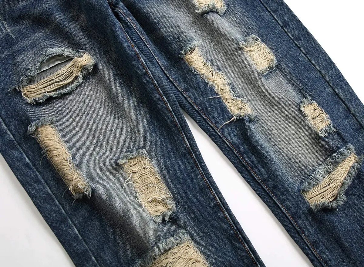 Liuhond Men's Ripped Distressed Straight Fit Washed Denim Jeans Pants 34 | Cool Moto Style - view 5