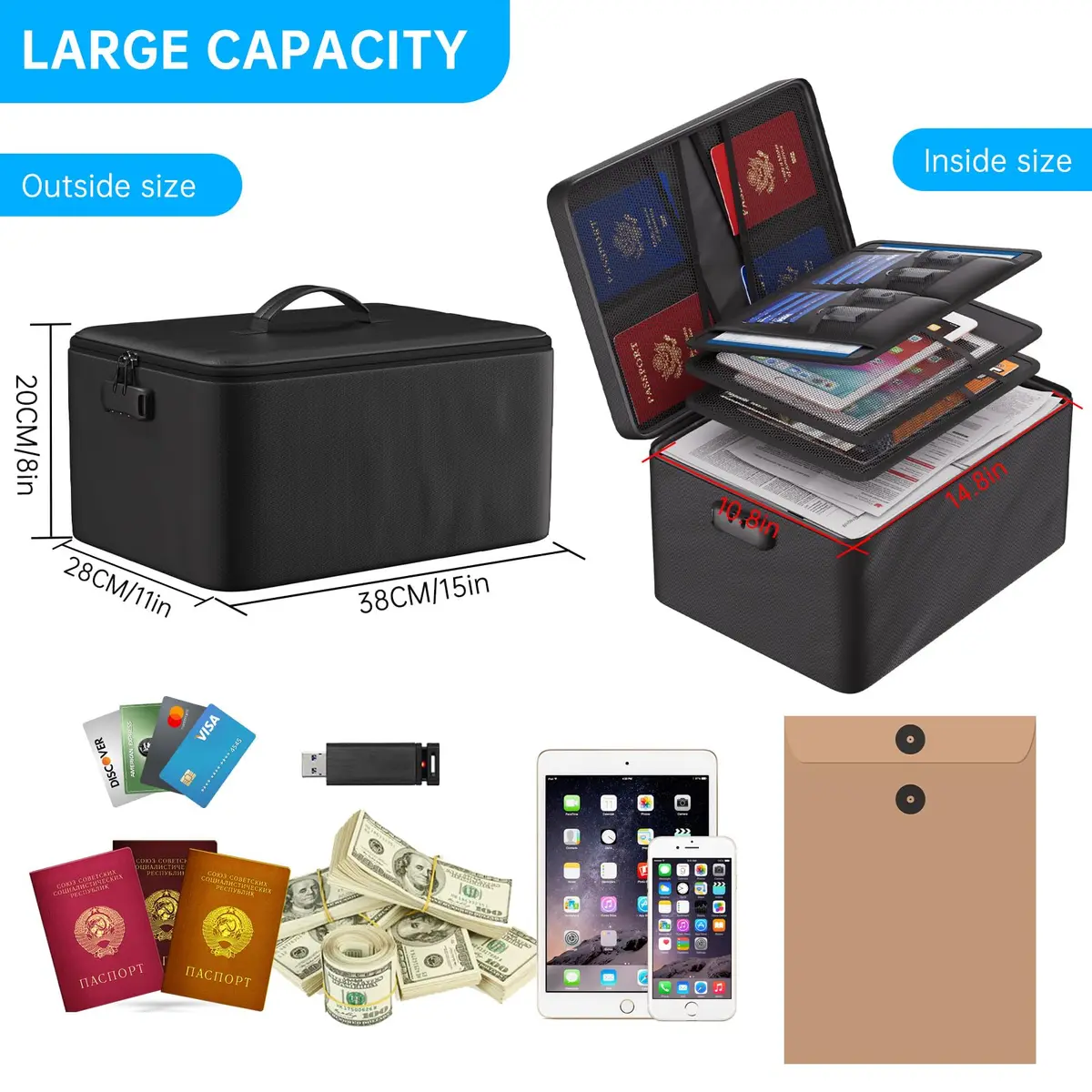 ENGPOW Fireproof Document Organizer Bag 36.8cm x 27.9cm x 20.3cm | Protects Valuables in Fire & Flood - view 6