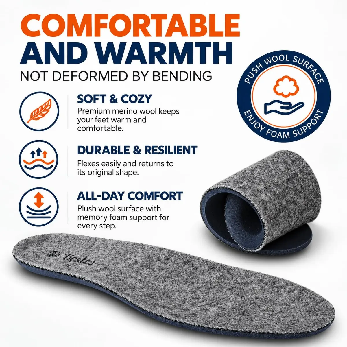 TIESTRA Merino Wool Insoles for Women Fur Comfort Warm Shoes Inserts Grey Eu38/Us7 | Natural Warmth & Breathability - view 5