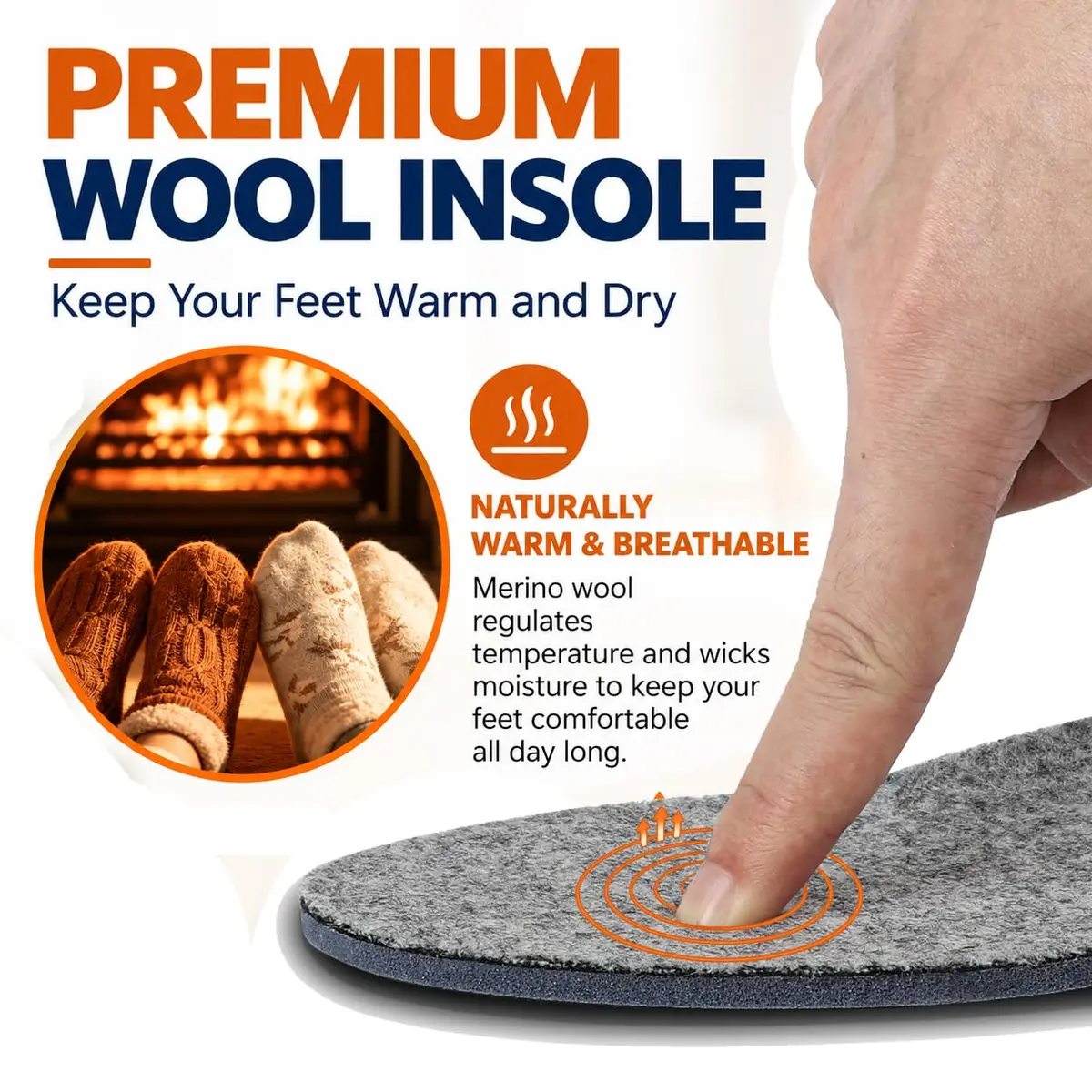 TIESTRA Merino Wool Insoles for Women Fur Comfort Warm Shoes Inserts Grey Eu38/Us7 | Natural Warmth & Breathability - view 4