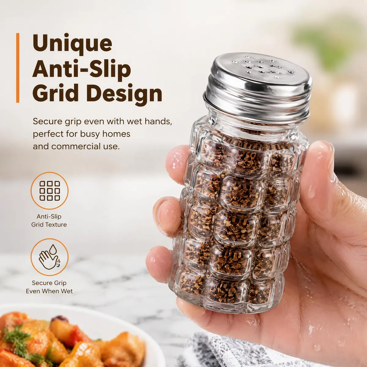 Jucoan Salt and Pepper Shakers Set, 16 Pack, Retro Glass with Metal Lids | Classic Kitchen Essential - view 3