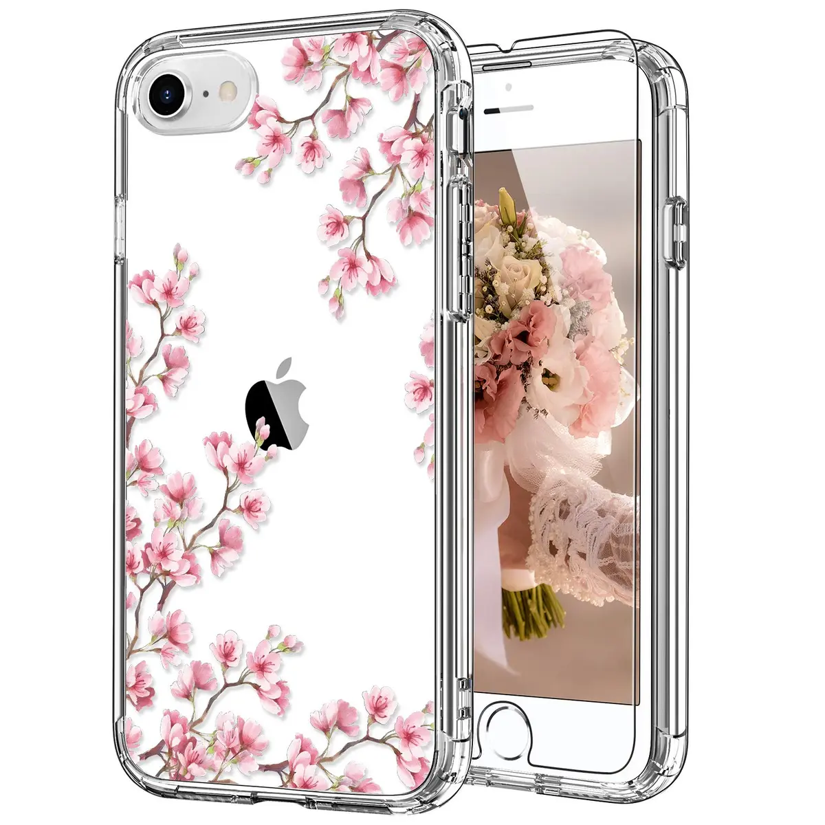ICEDIO Cellular Phone Case for iPhone SE 2020/2022, 6.1 inch | Floral Transparent Slim Cover - main product image