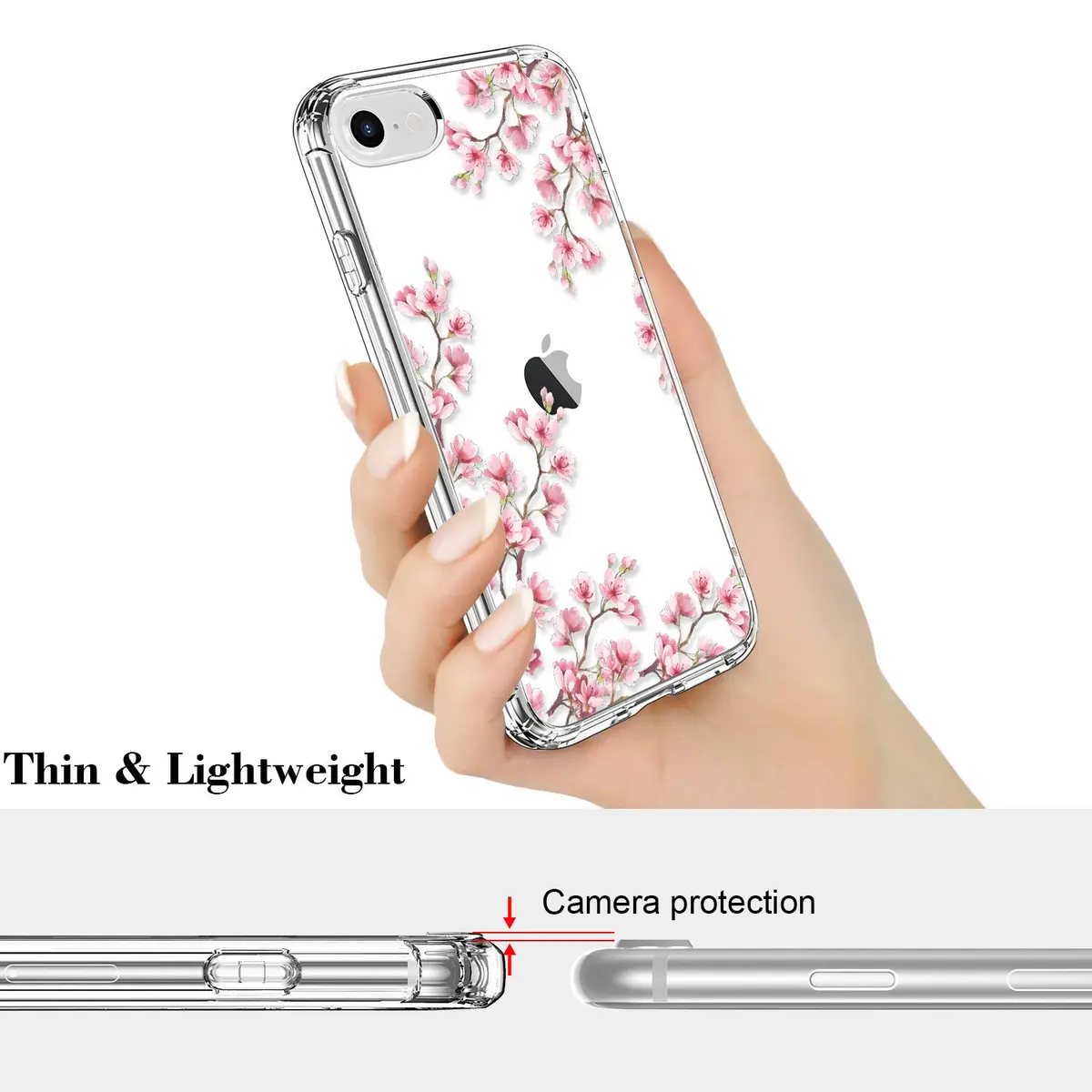 ICEDIO Cellular Phone Case for iPhone SE 2020/2022, 6.1 inch | Floral Transparent Slim Cover - view 6