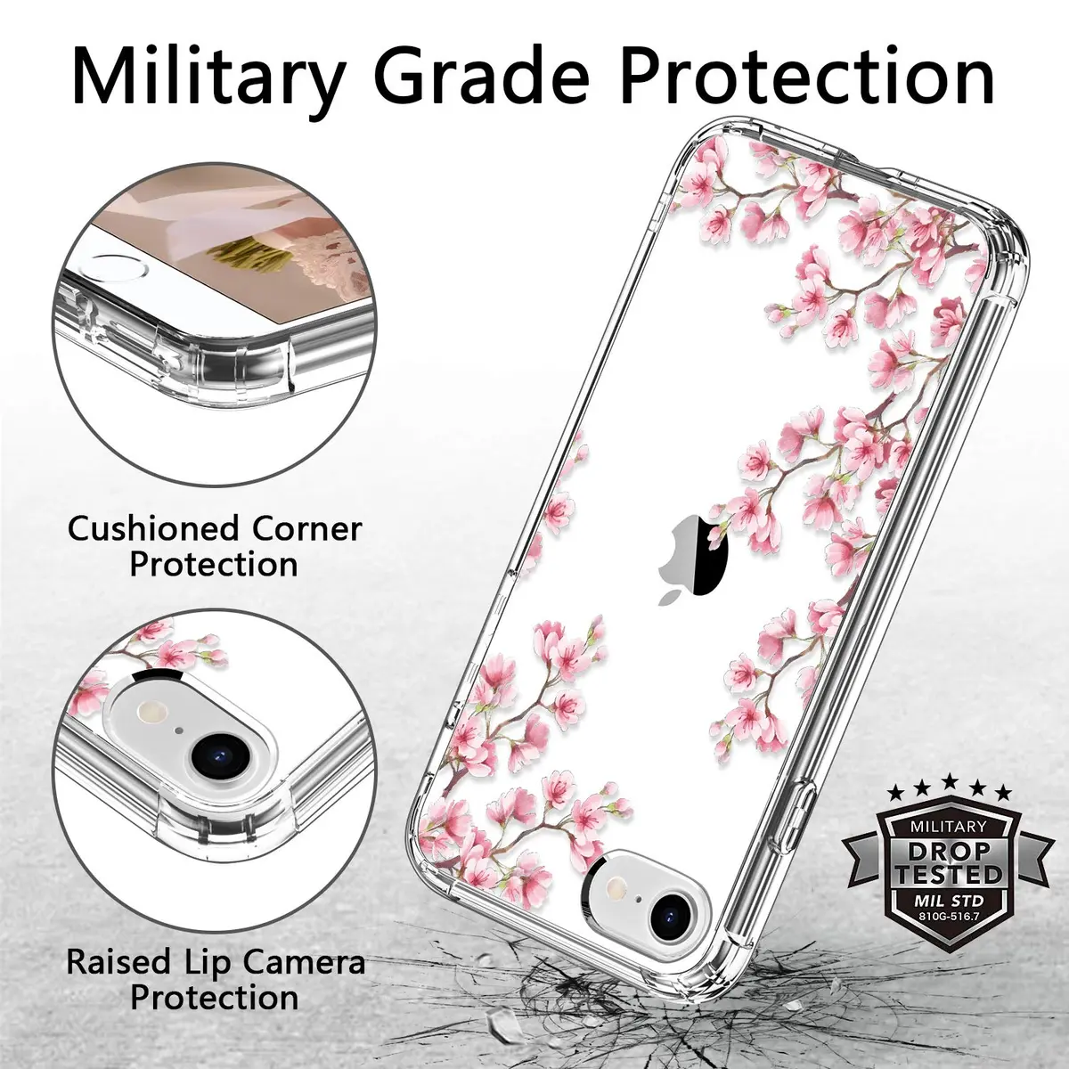 ICEDIO Cellular Phone Case for iPhone SE 2020/2022, 6.1 inch | Floral Transparent Slim Cover - view 7