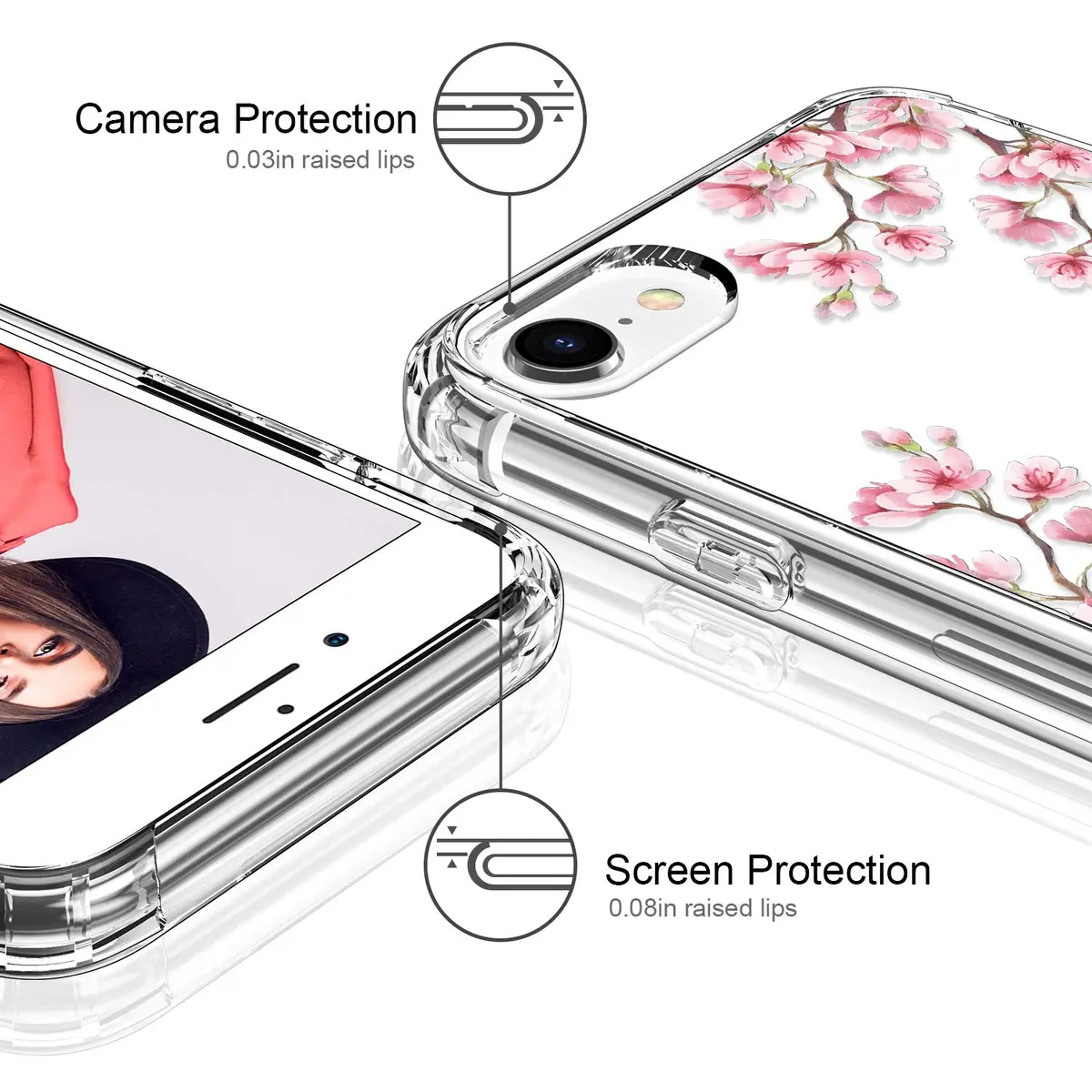 ICEDIO Cellular Phone Case for iPhone SE 2020/2022, 6.1 inch | Floral Transparent Slim Cover - view 2