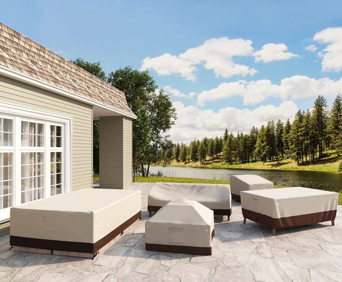 Tuyeho Heavy Duty 900D Outdoor Patio Furniture Table Cover Waterproof Beige 188cm x 122cm x 71cm (74"L x 48"W x 28"H) | Protects Furniture Year-Round - view 7