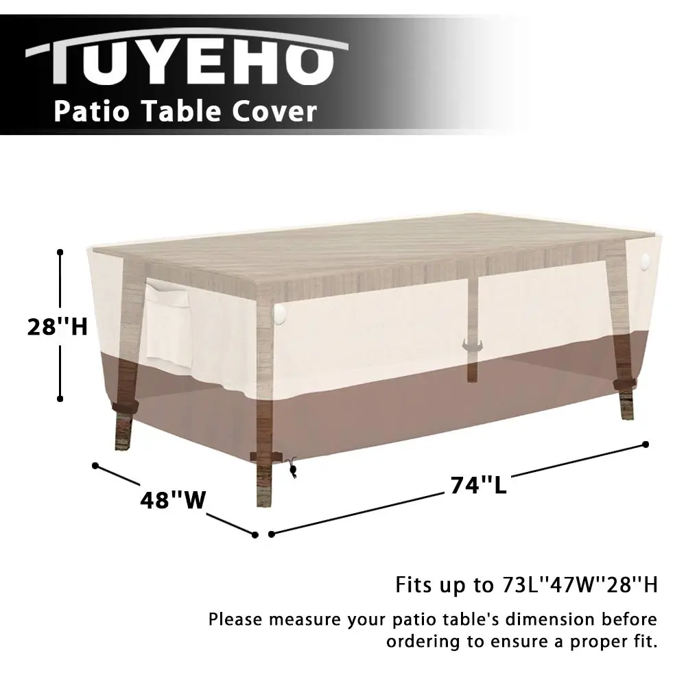 Tuyeho Heavy Duty 900D Outdoor Patio Furniture Table Cover Waterproof Beige 188cm x 122cm x 71cm (74"L x 48"W x 28"H) | Protects Furniture Year-Round - view 4