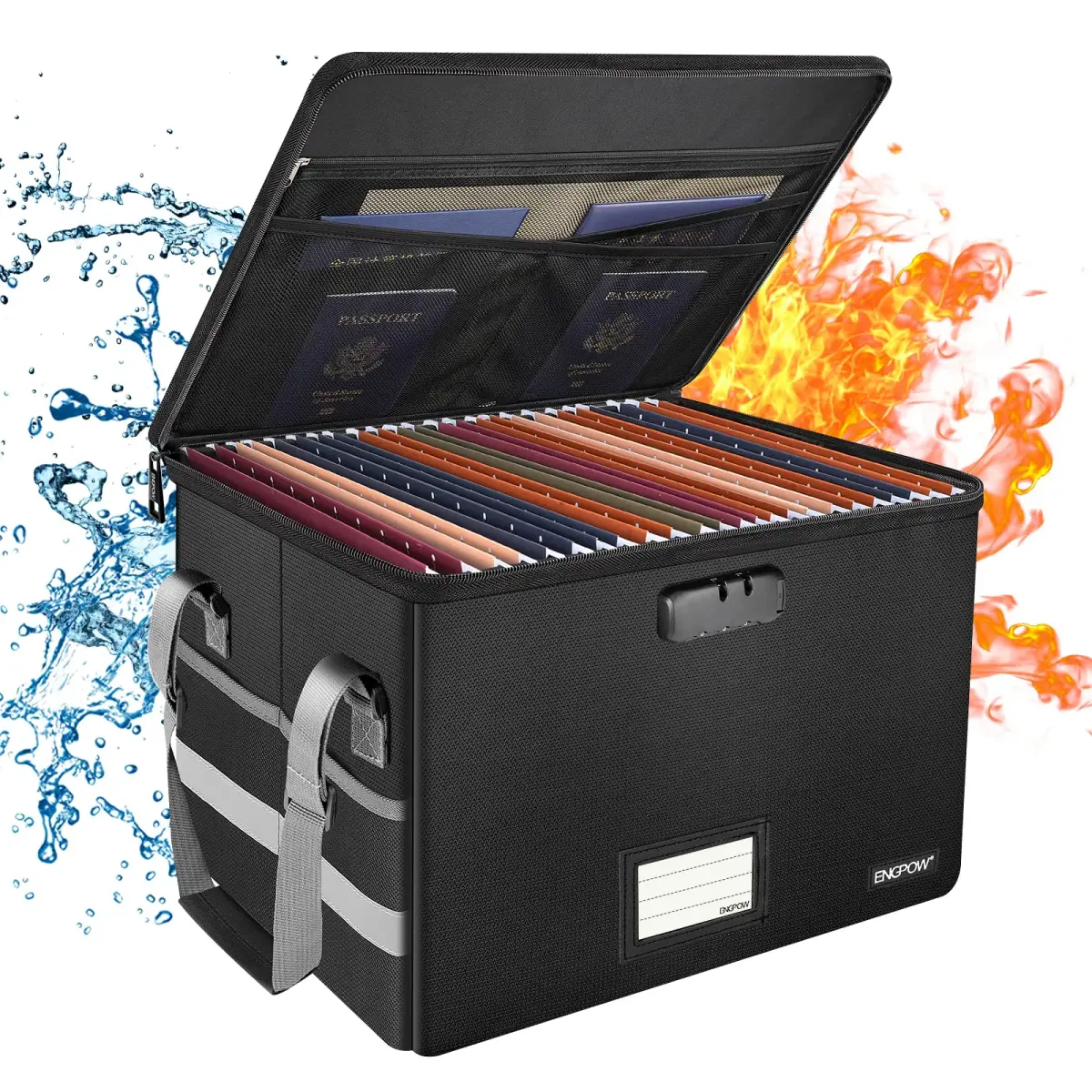 ENGPOW Fireproof Document Box with Lock, Collapsible File Organizer 33L (1.17 cu ft) | Secure Home Office Safe - main product image