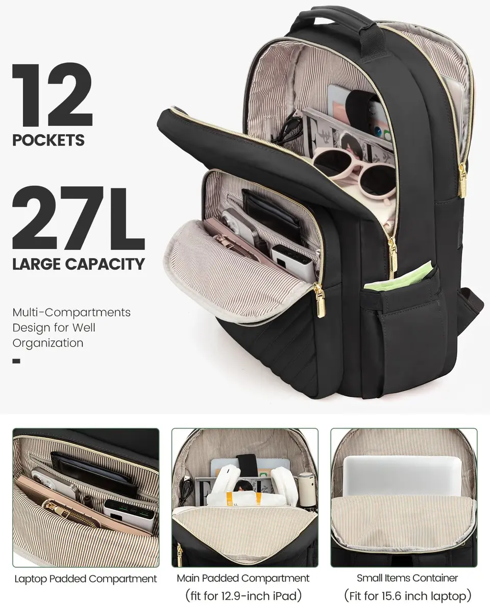 LOVEVOOK 15.6 Inch Laptop Backpack Purse for Women | Water-Resistant, USB Port, Daypack for Work & Travel - view 2