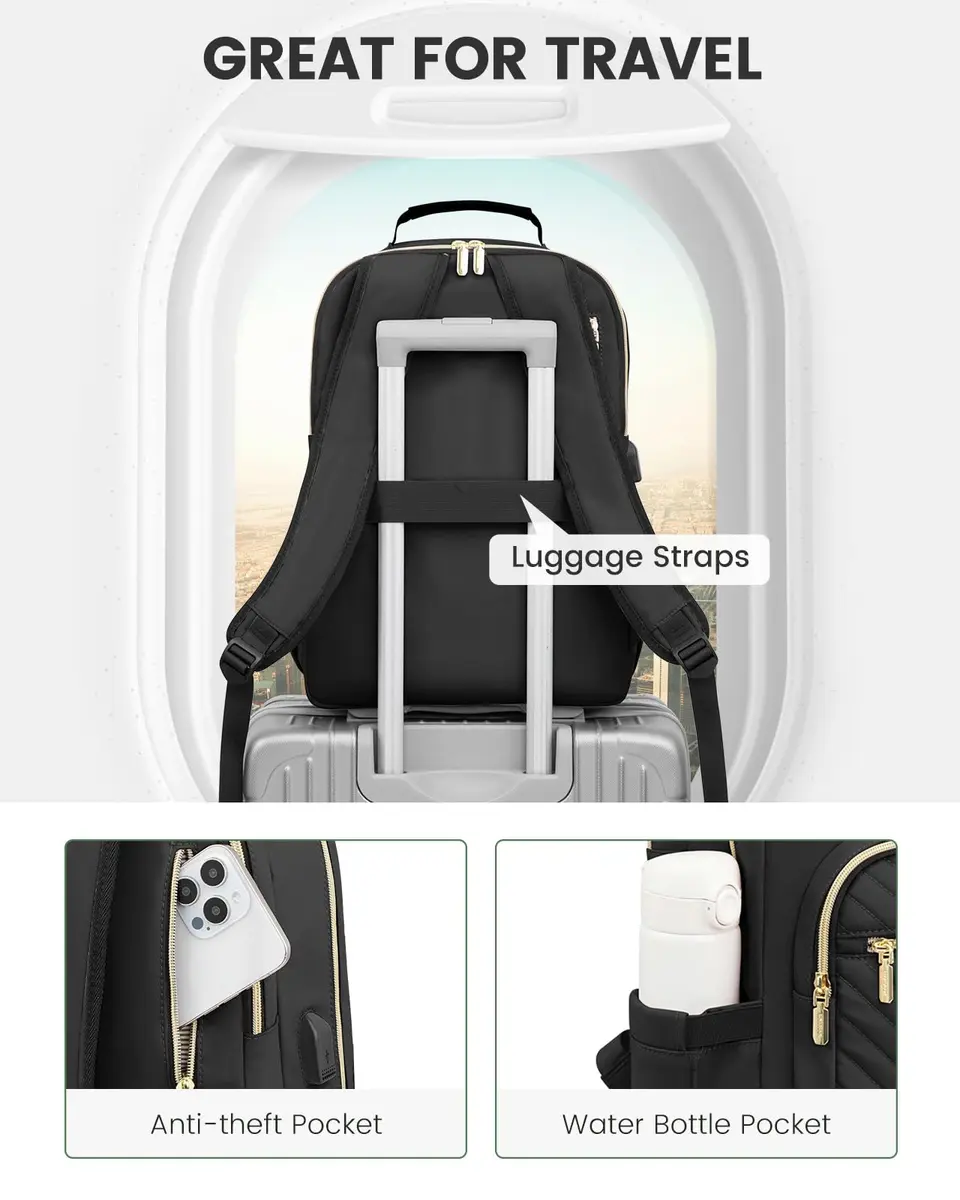 LOVEVOOK 15.6 Inch Laptop Backpack Purse for Women | Water-Resistant, USB Port, Daypack for Work & Travel - view 4