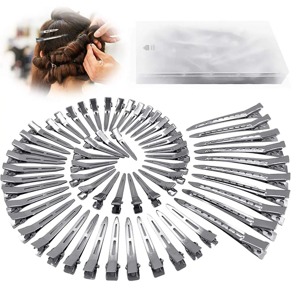 HiJeaton 60Pcs Metal Duck Billed Hair Clips for Women Styling Sectioning, Silver Hair Pins for Long Hair, Alligator Curl Loc Clips for Thick Hair Roller, Salon, Bows DIY | Non-slip, Durable, Easy to Use - main product image