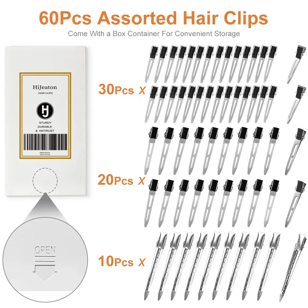 HiJeaton 60Pcs Metal Duck Billed Hair Clips for Women Styling Sectioning, Silver Hair Pins for Long Hair, Alligator Curl Loc Clips for Thick Hair Roller, Salon, Bows DIY | Non-slip, Durable, Easy to Use - view 6
