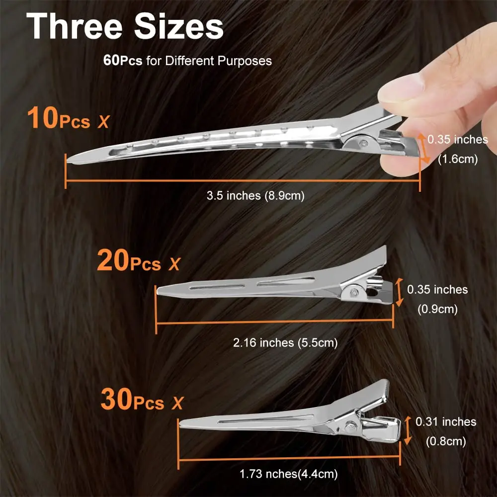 HiJeaton 60Pcs Metal Duck Billed Hair Clips for Women Styling Sectioning, Silver Hair Pins for Long Hair, Alligator Curl Loc Clips for Thick Hair Roller, Salon, Bows DIY | Non-slip, Durable, Easy to Use - view 3