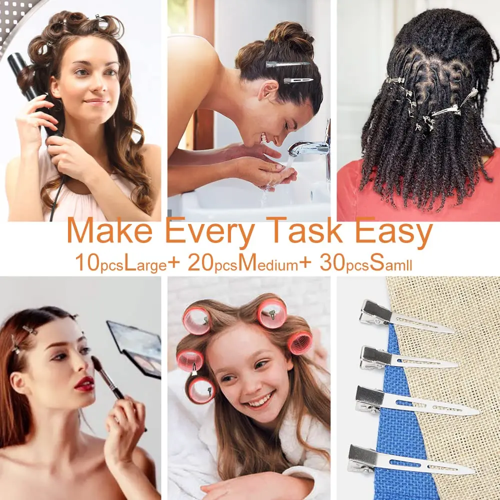 HiJeaton 60Pcs Metal Duck Billed Hair Clips for Women Styling Sectioning, Silver Hair Pins for Long Hair, Alligator Curl Loc Clips for Thick Hair Roller, Salon, Bows DIY | Non-slip, Durable, Easy to Use - view 4