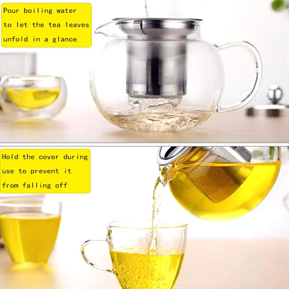 OUKEYI Thickened Borosilicate Glass Teapot with Stainless Steel Infuser, 950ml (32oz) | Stovetop Safe Loose Leaf Tea Brewer - view 6