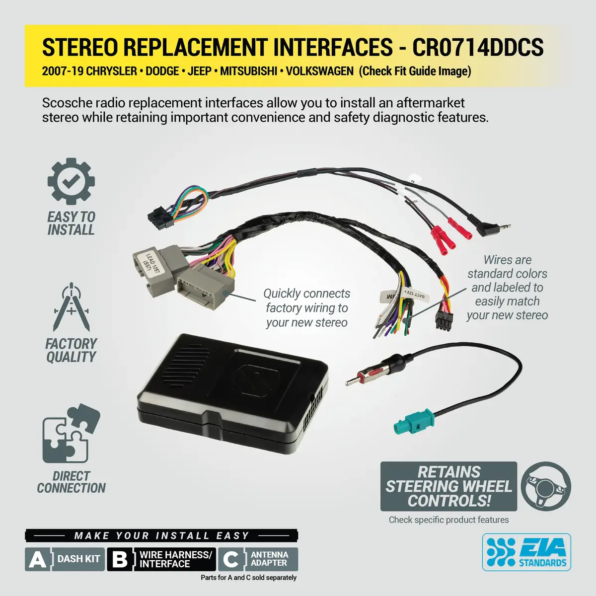 Scosche CR0714DDCS Double DIN Radio Install Dash Kit Compatible with Select 2007-19 Chrysler, Dodge or Jeep Vehicles - Complete Car Stereo Installation Kit - See Fit Guide in Images to Verify Vehicle - view 8