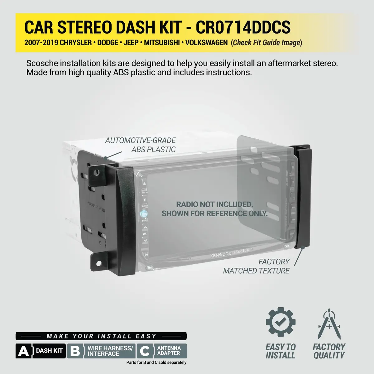 Scosche CR0714DDCS Double DIN Radio Install Dash Kit Compatible with Select 2007-19 Chrysler, Dodge or Jeep Vehicles - Complete Car Stereo Installation Kit - See Fit Guide in Images to Verify Vehicle - view 4