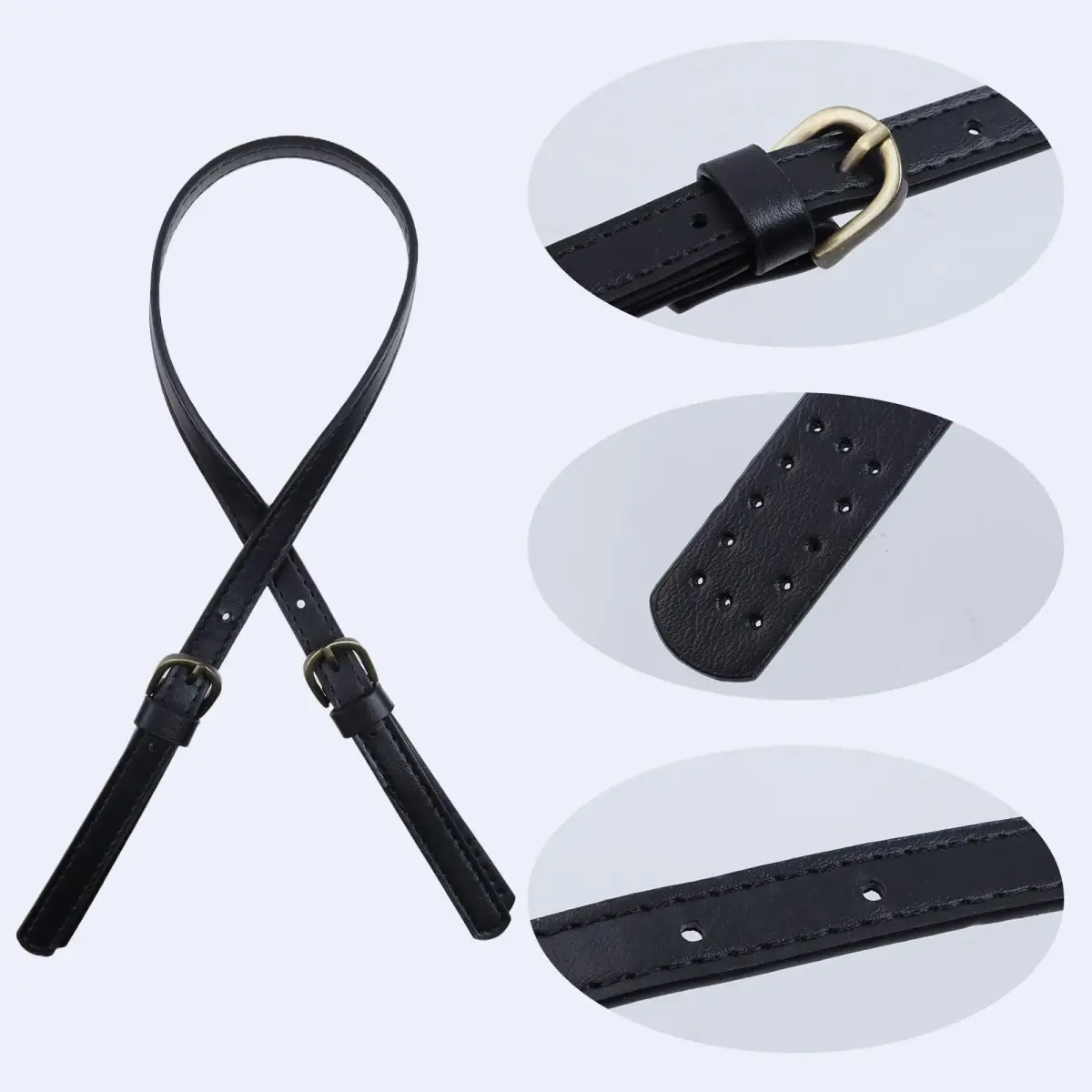 Semetall Black PU Leather Purse Handles 2 Pcs | 65cm-71cm Adjustable Bag Straps - view 6