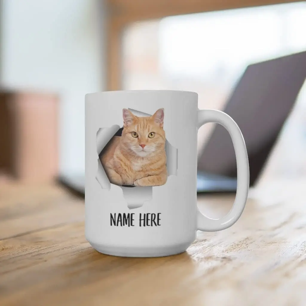 Lovesout Funny Personalized Name Tabby Cat Orange Custom Text Christmas 2026 Gifts White Coffee Mug 443ml (15oz) | Unique Gift for Cat Lovers - view 4