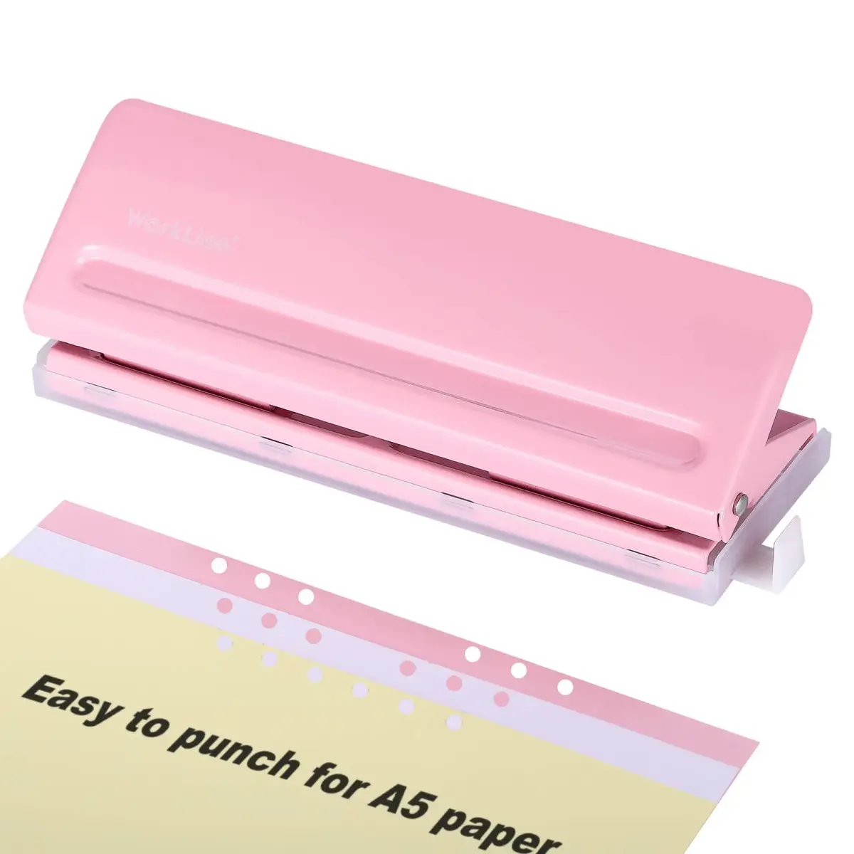 WORKLION Adjustable 6 Hole Punch: Metal Six Hole Puncher for Planners and 6-Ring Binders with 6 Sheet Capacity for A4 / A5 / A6 / Personal/Pocket Size (Pink) - main product image