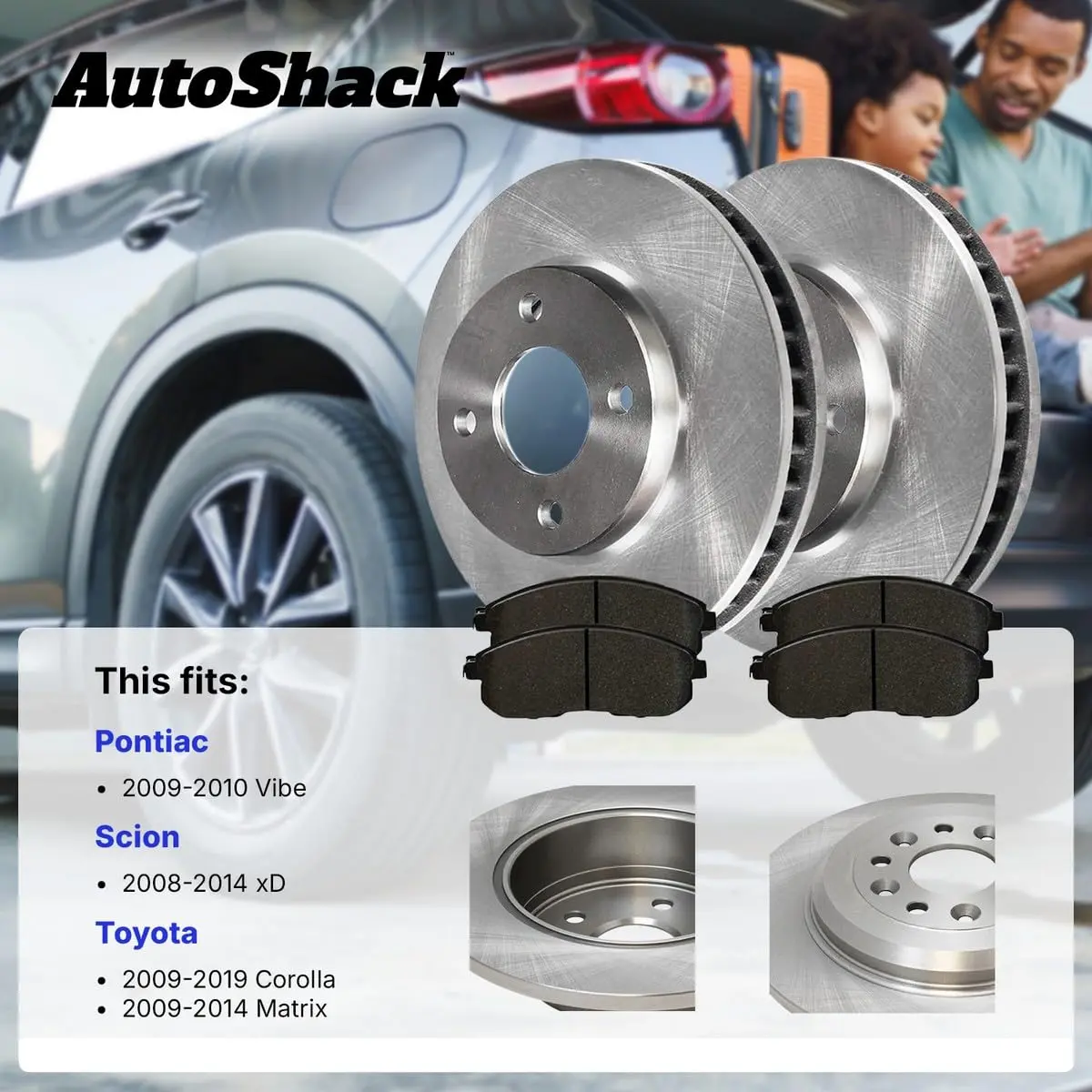 AutoShack Front Brake Rotors Vented 10.83" (275 mm) & Ceramic Pads | Reliable Brake Kit for Toyota & Scion - view 2