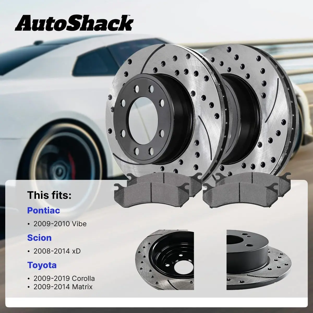 AutoShack Front Vented E-Coated Rotors 10.83" (275 mm) & Ceramic Pads | Reliable Brake Kit for Toyota & Pontiac - view 2